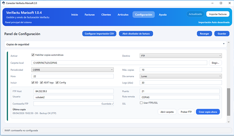 Copias de seguridad de VeriFactu Marisoft